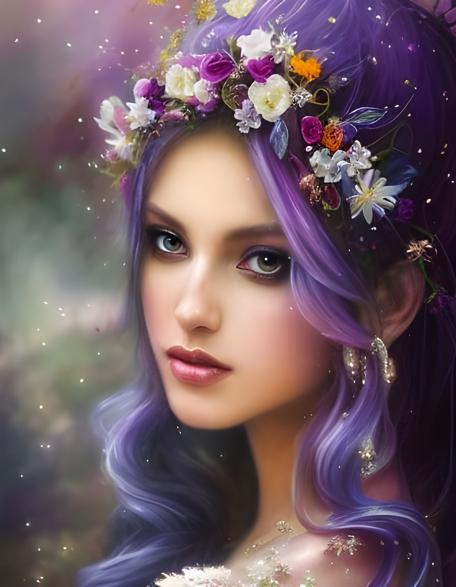 Beautiful Fairy Bride with Wildflowers, Fantasy Art
