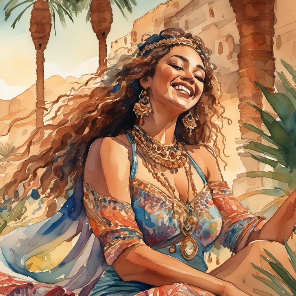 Desert Belly Dancer in Watercolor Style