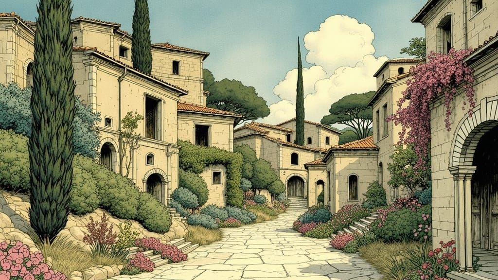 Ancient Roman Townhouse in Moebius Style