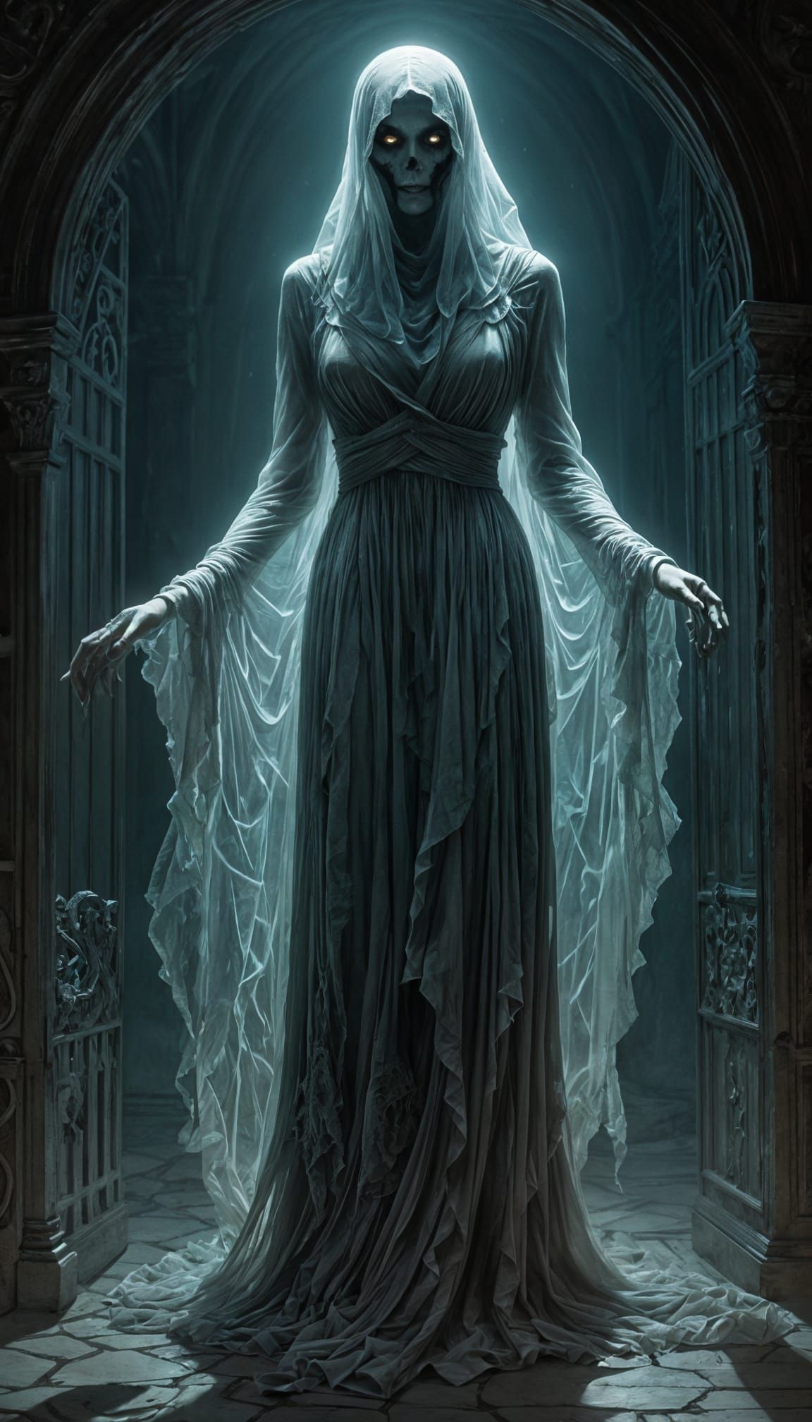 Translucent Ghost Girl in Horror Style