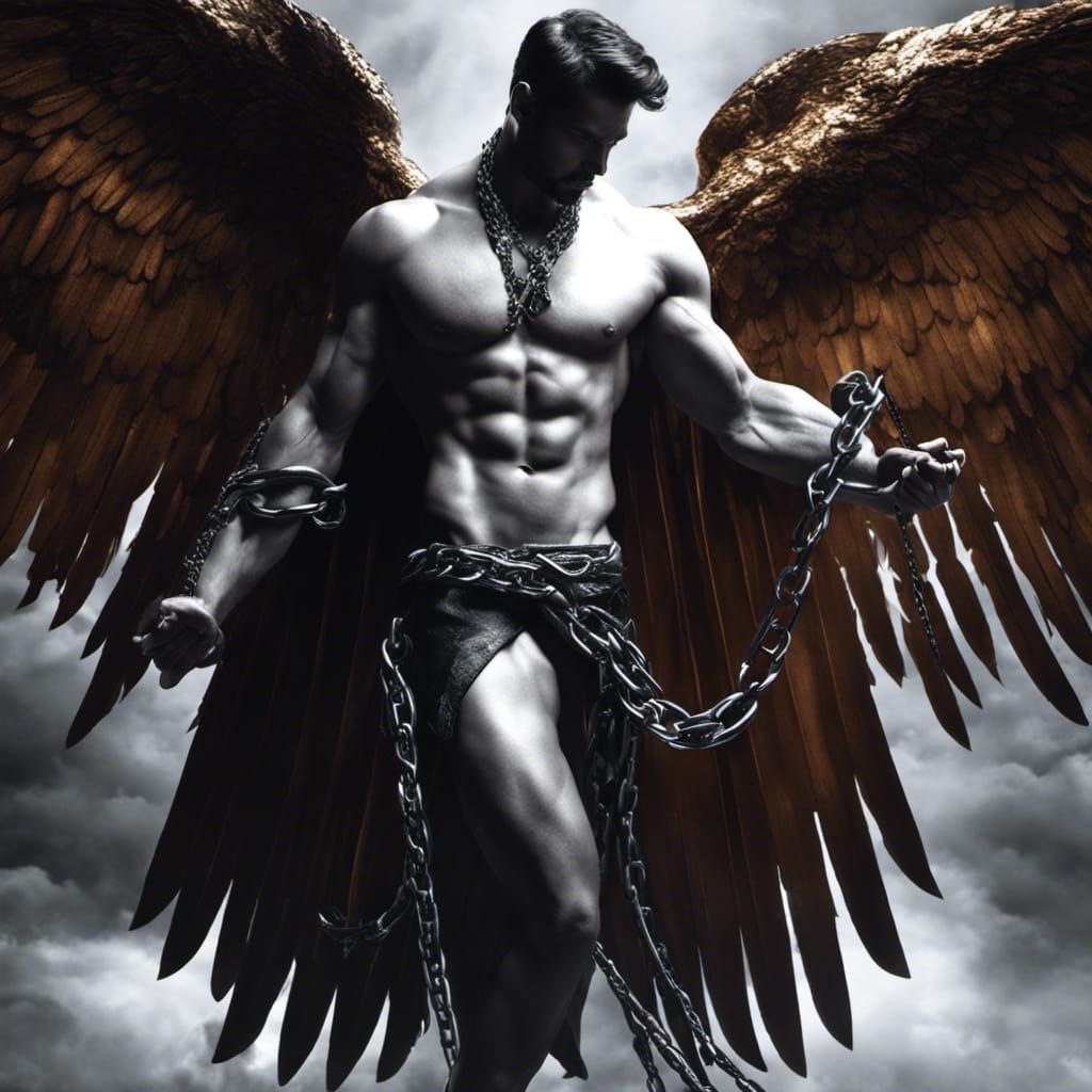 Fallen Angel Trapped by Human Woman: Digital Painting