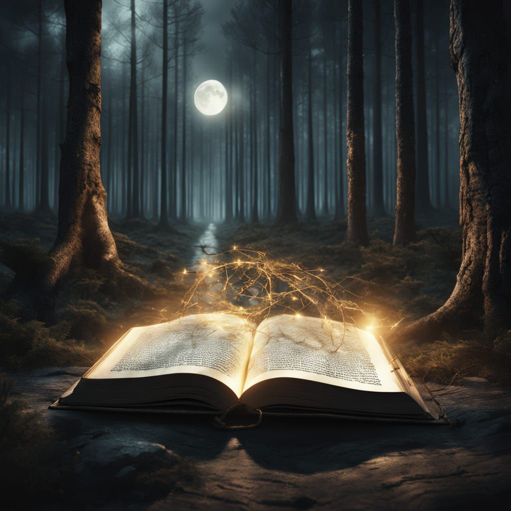 Ethereal Witch with Magic Wand in Moonlit Forest