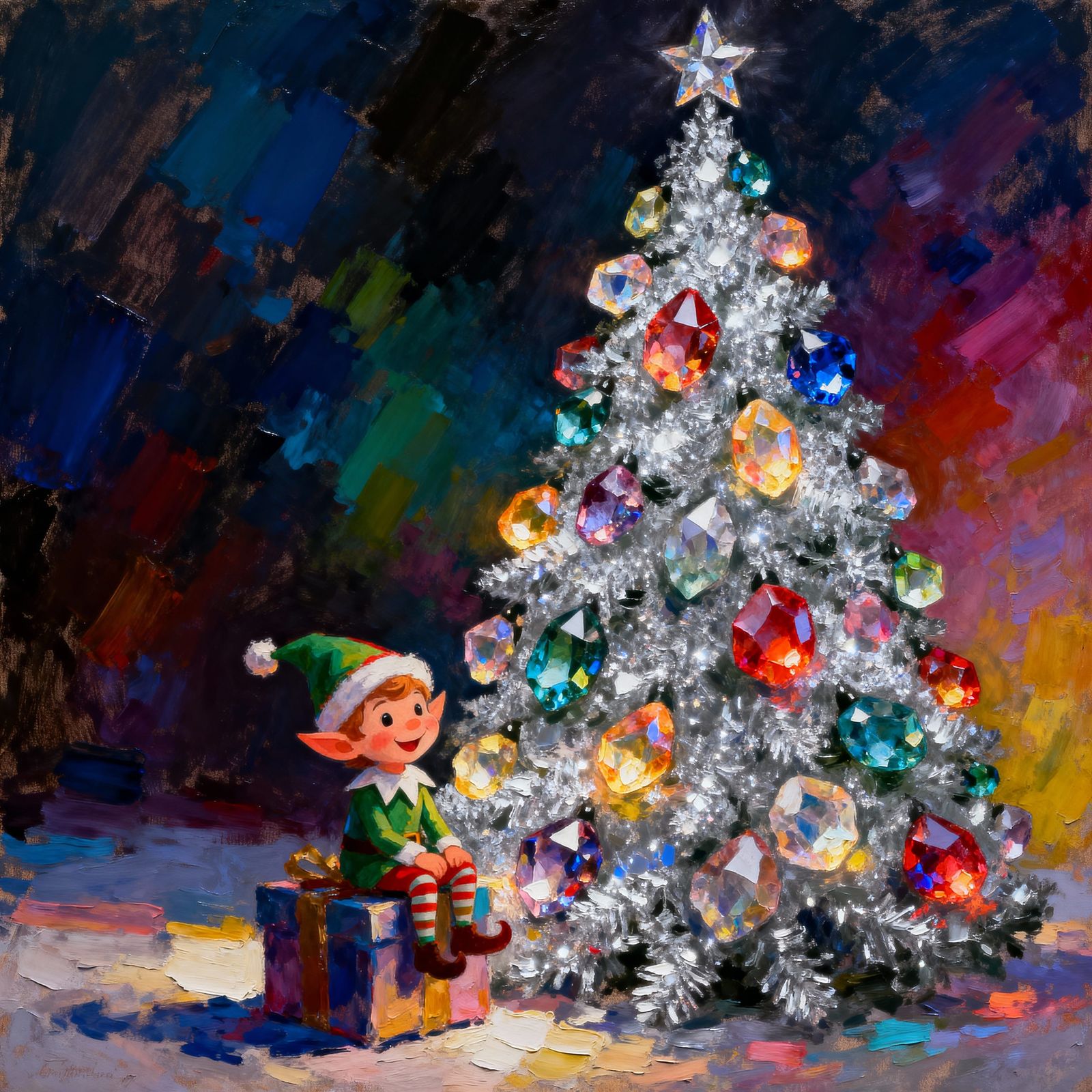 Sparkling Gem Christmas Tree with Joyful Elf