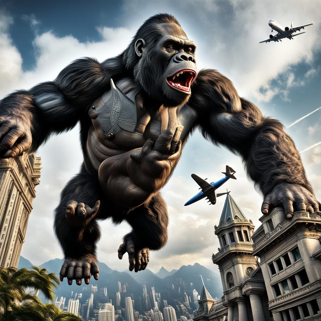 Hyperrealistic King Kong Captures Airplane