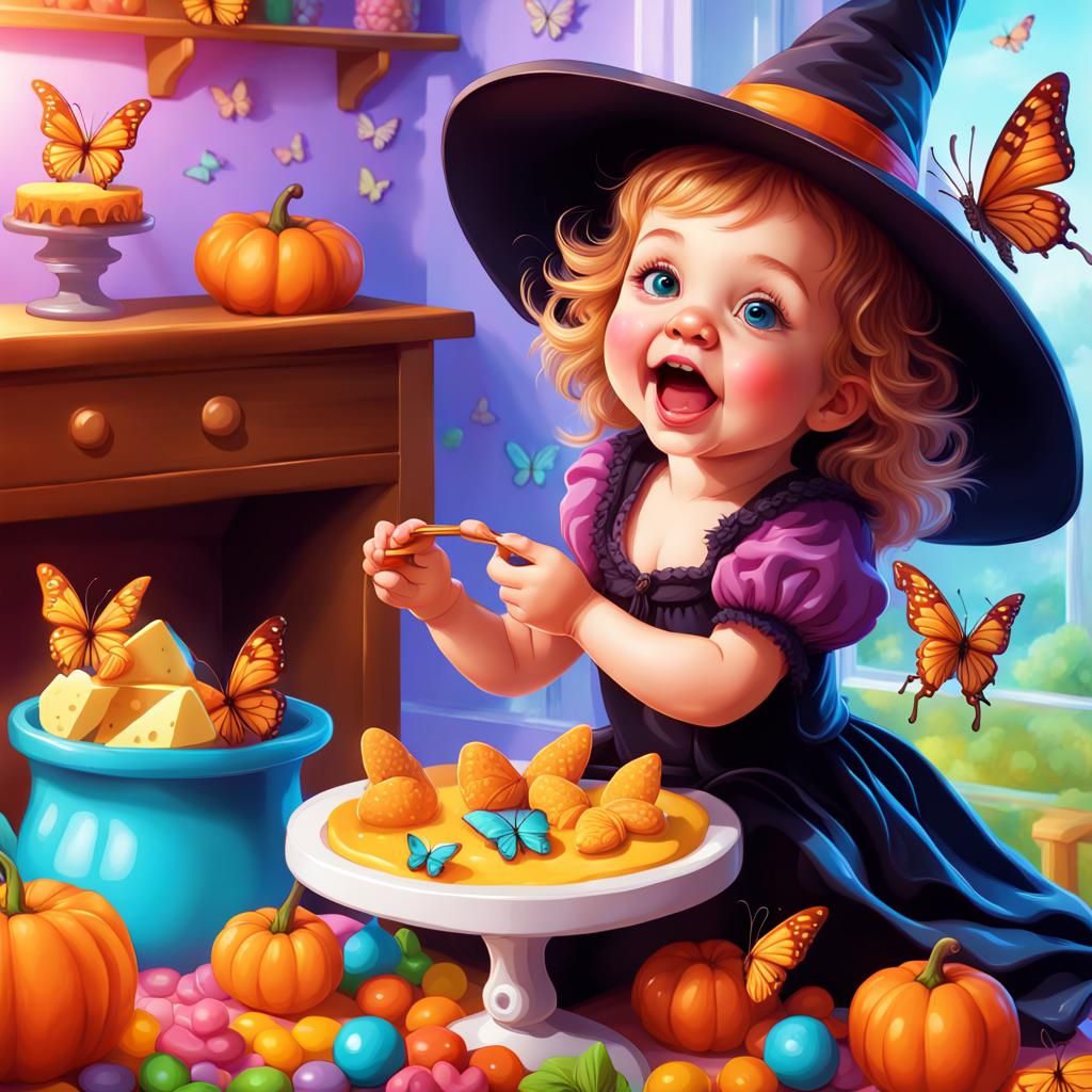 Baby Witch Enjoys Cheese in Candy Land
