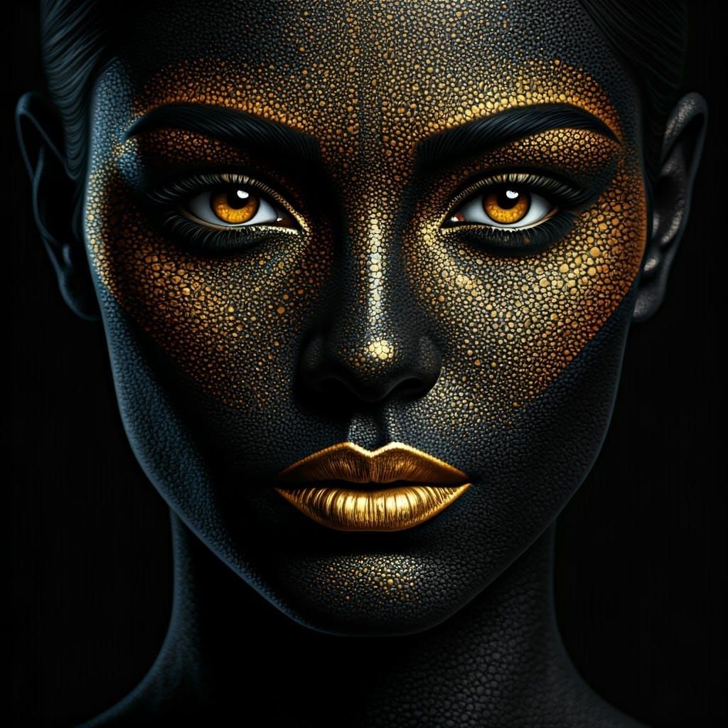 Golden Goddess in Dotwork Stippling Art