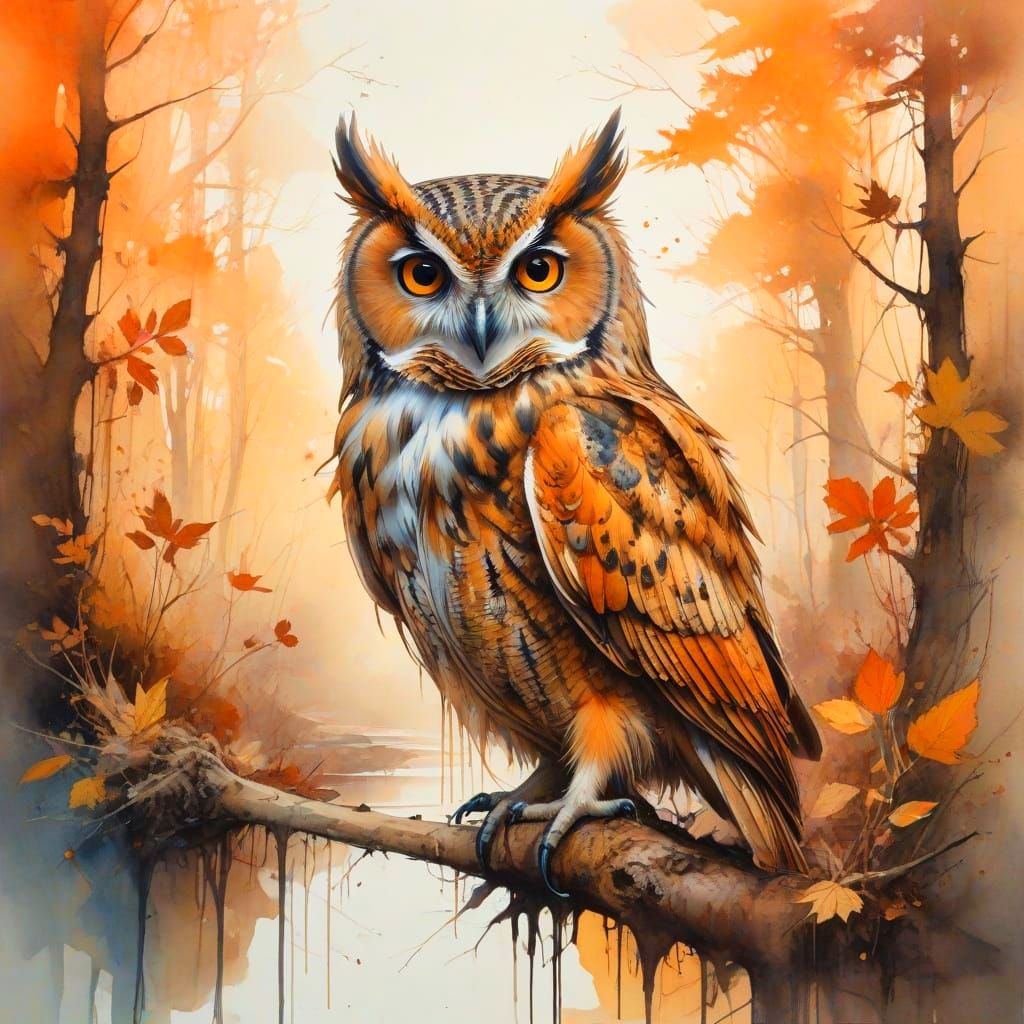 Surreal Forest Scene in Watercolor and Line Art