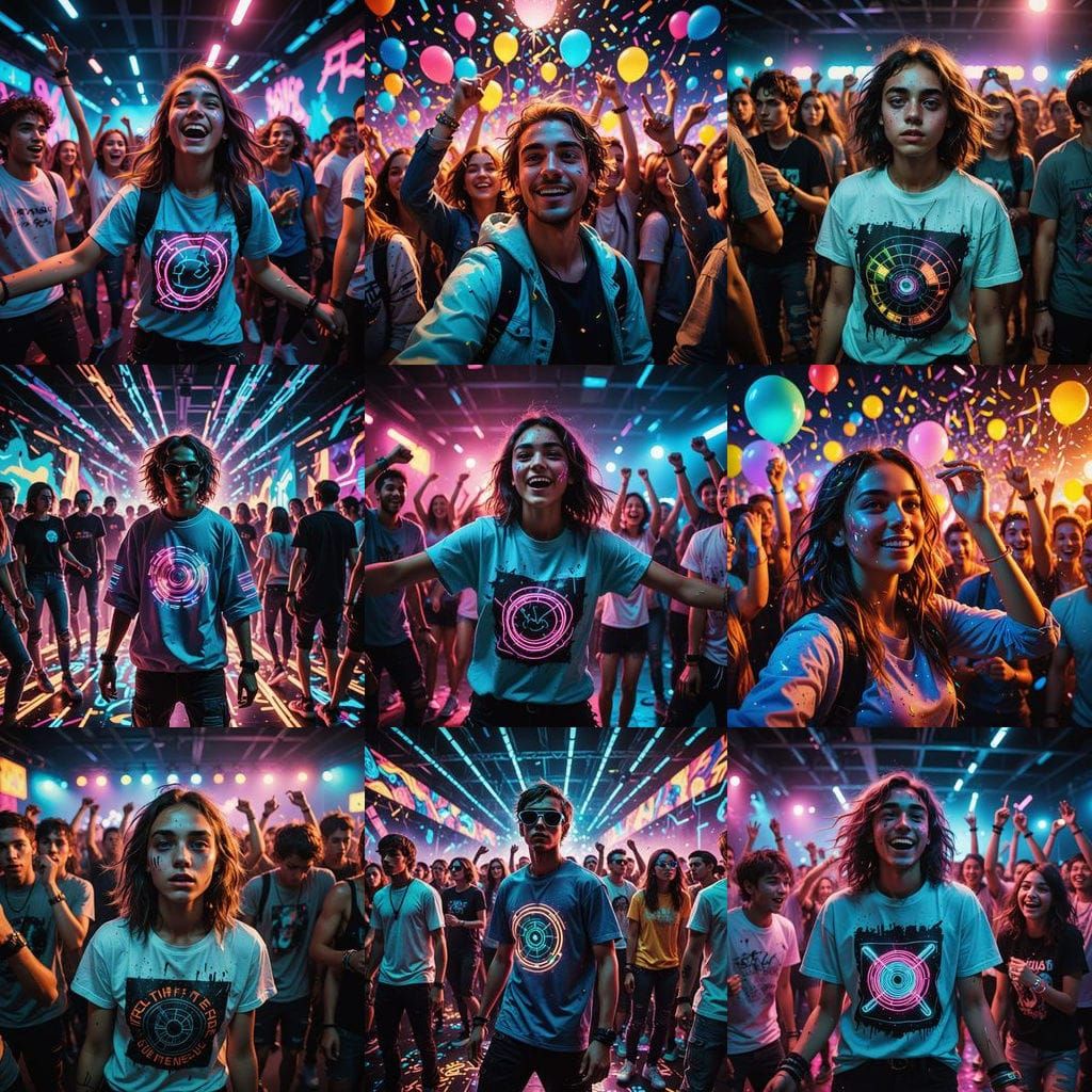 Euphoric Raver with Wide Eyes and Torn Shirt