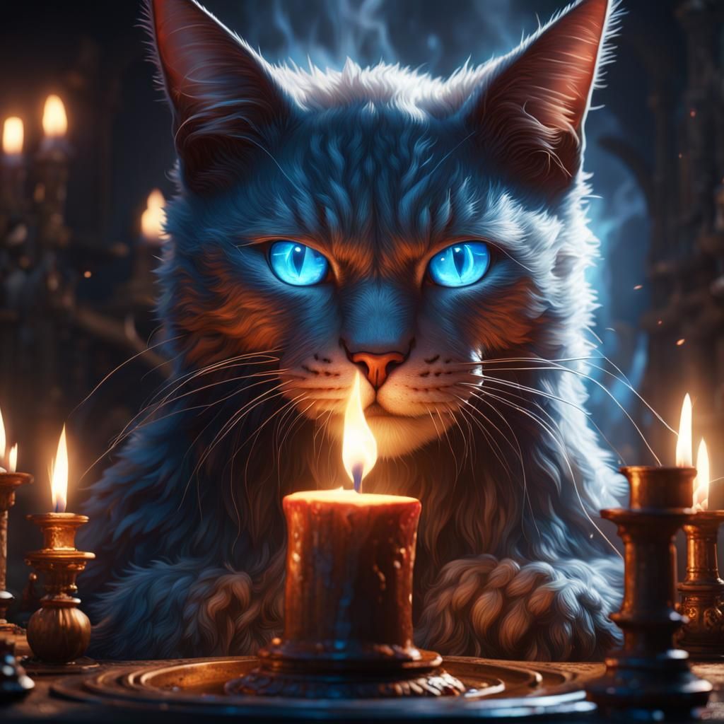 Lightning Cat Chaos in Wizard's Lab: Digital Art