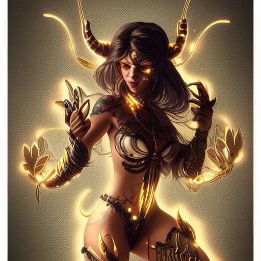 Panther Woman in Neon Armor: Digital Art