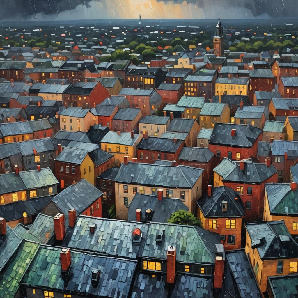 Alexandria Virginia Thunderstorm: Neo-Impressionist Expressi...