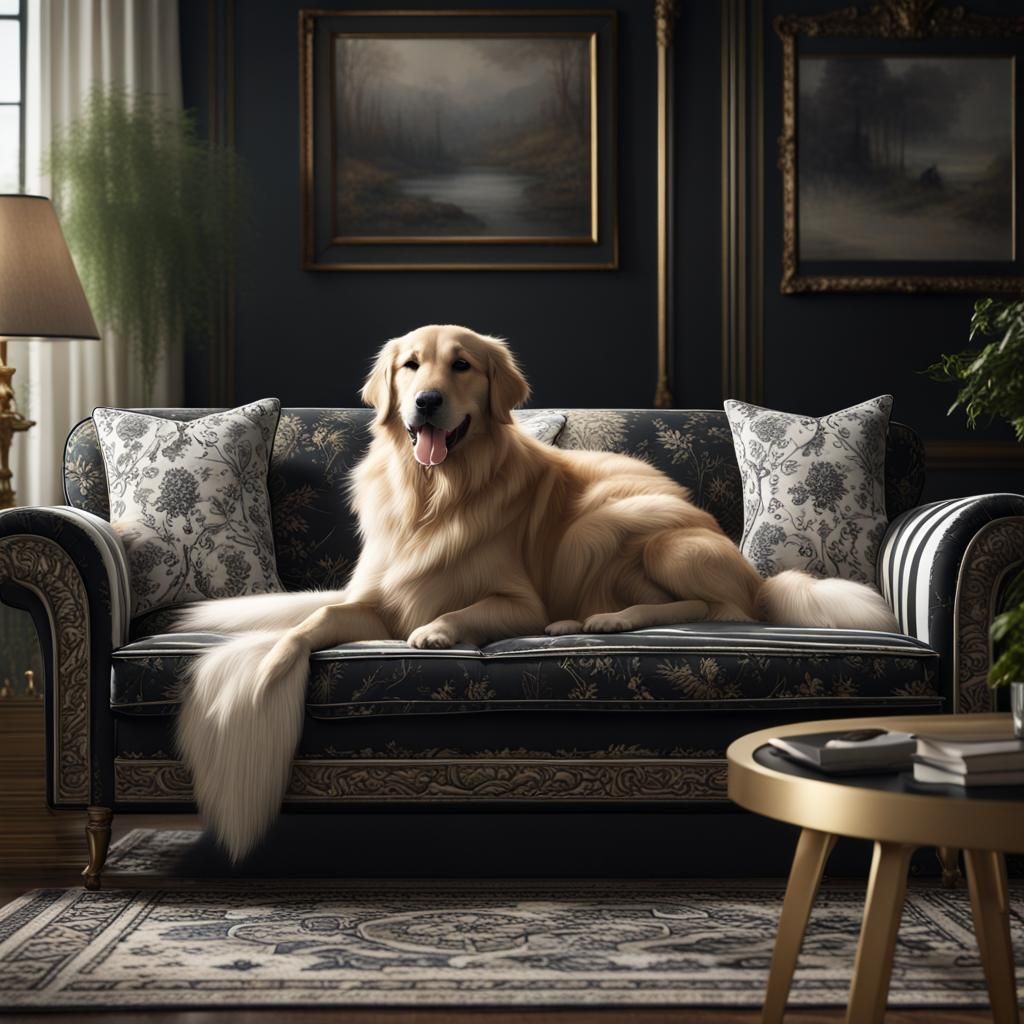 Golden Retriever, Shepherd, and Cat on Couch