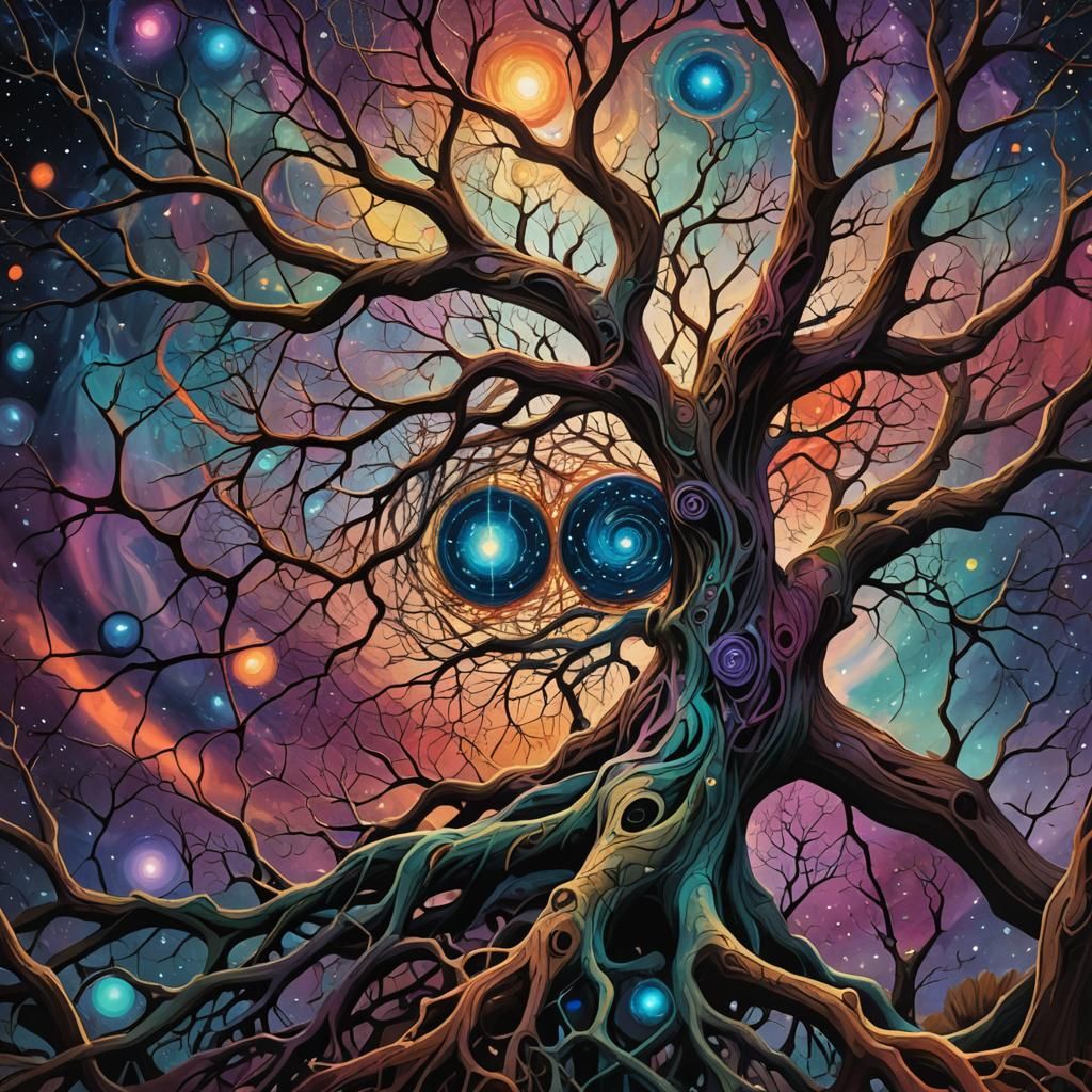 Cosmic Tree of Life in Abstract Expressionist Style