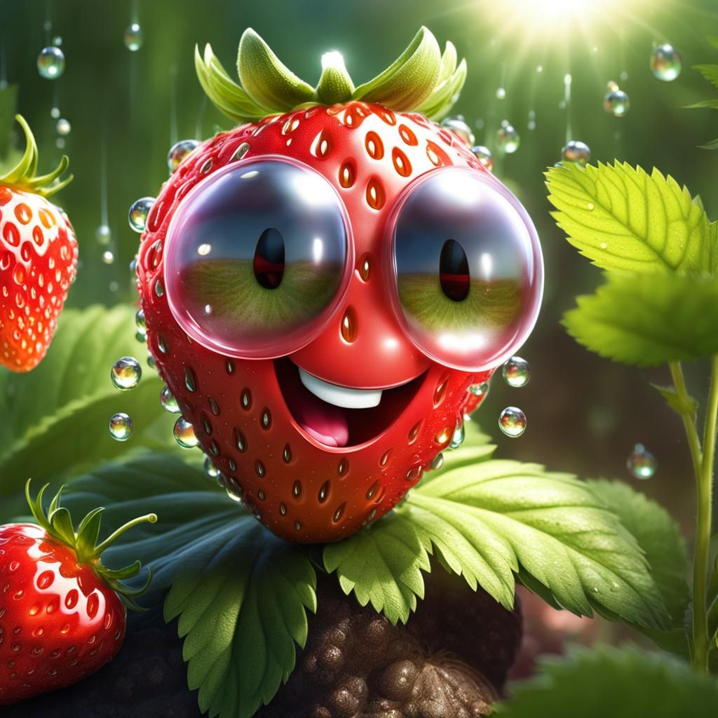 Cute Anthropomorphic Strawberry with Transparent Head