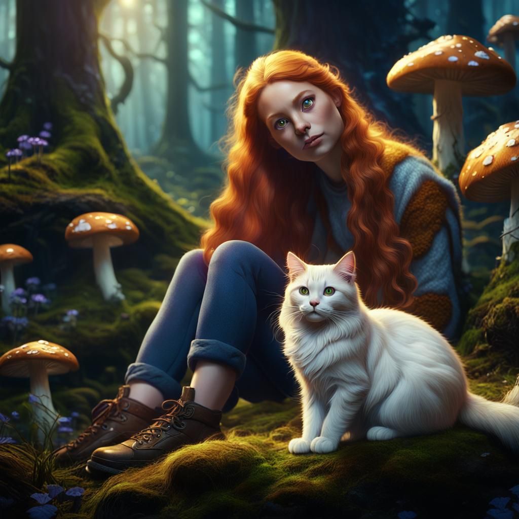 Enchanted Forest Cat in Digital Matte Painting Style
