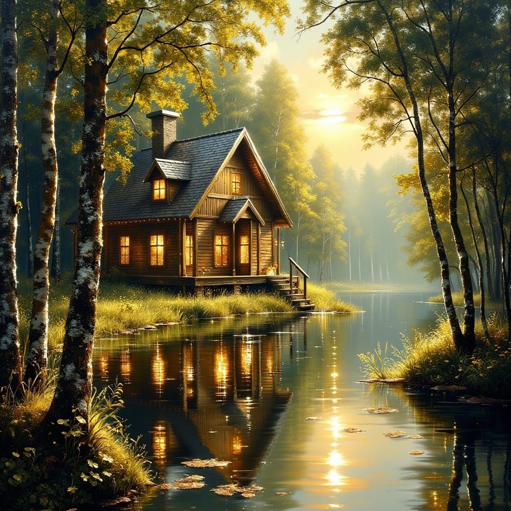 Cozy Home in Lush Landscape, Luminist Style