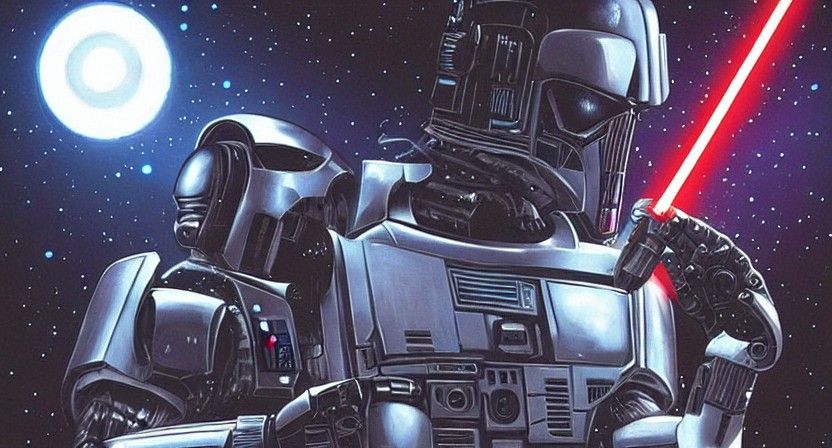 Cyberpunk Robot in Galaxy Starscape