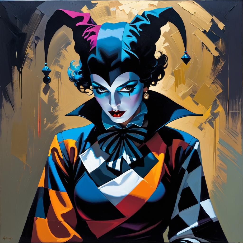 Shadowy Harlequin in Impasto Style