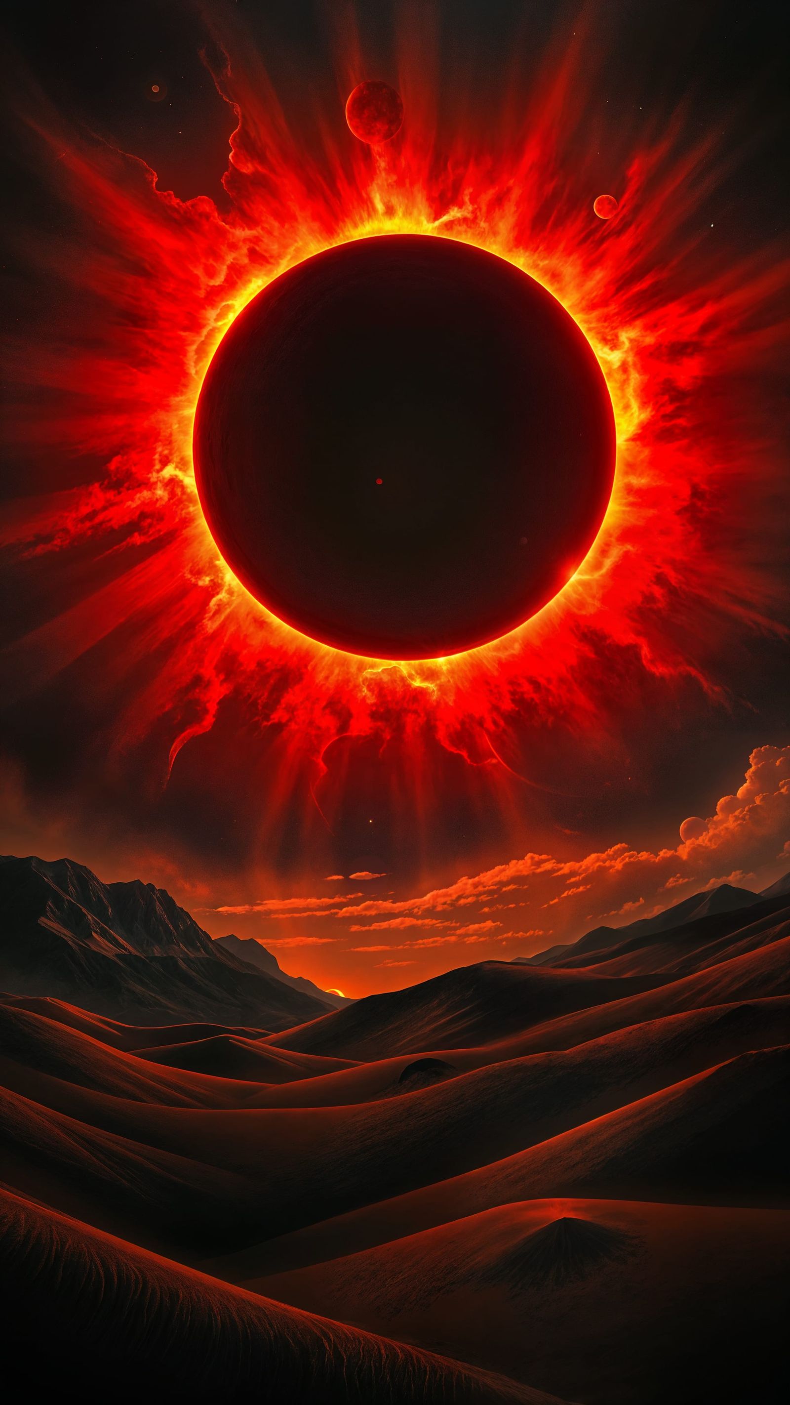 Dark Red Sun Eclipse Landscape