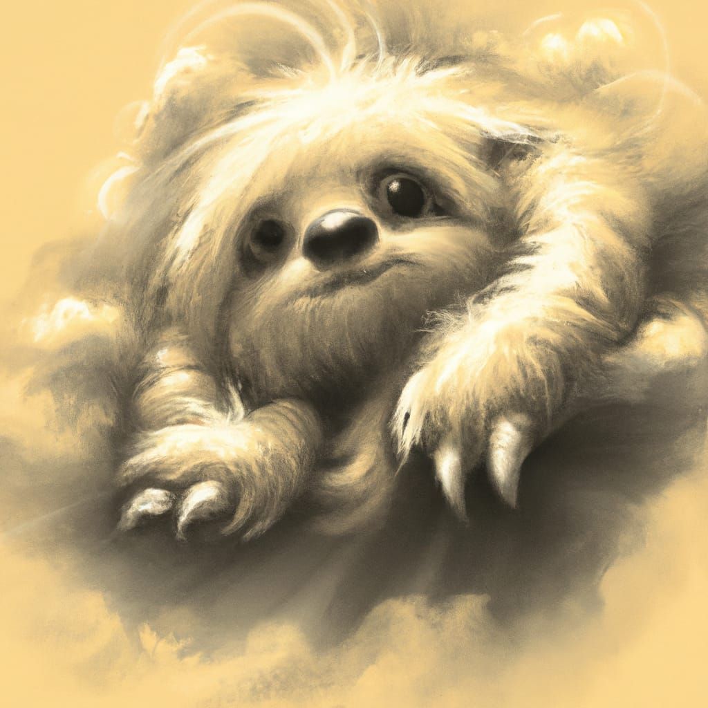 Adorable Cloud Sloth: Pencil Sketch Concept Art