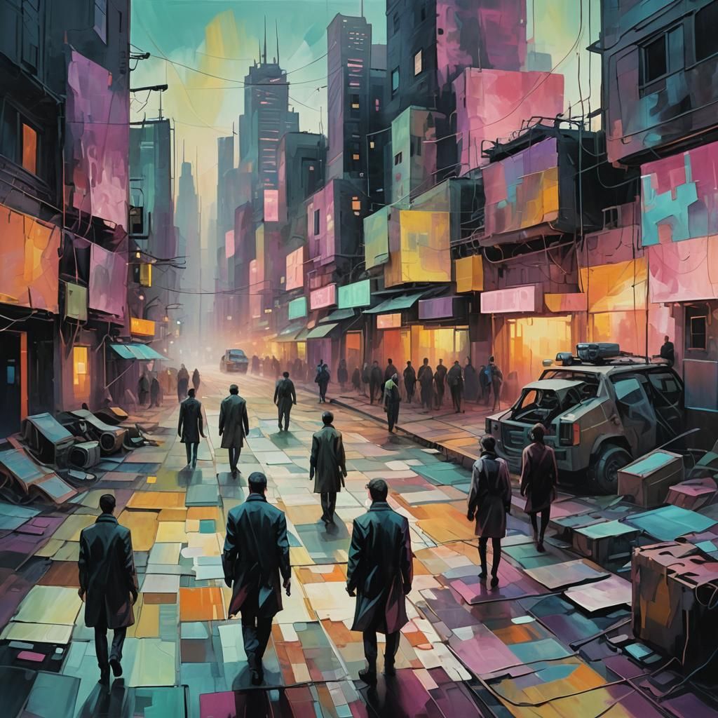 Cyberpunk Fabric Landscape in Fauvist Oil Style