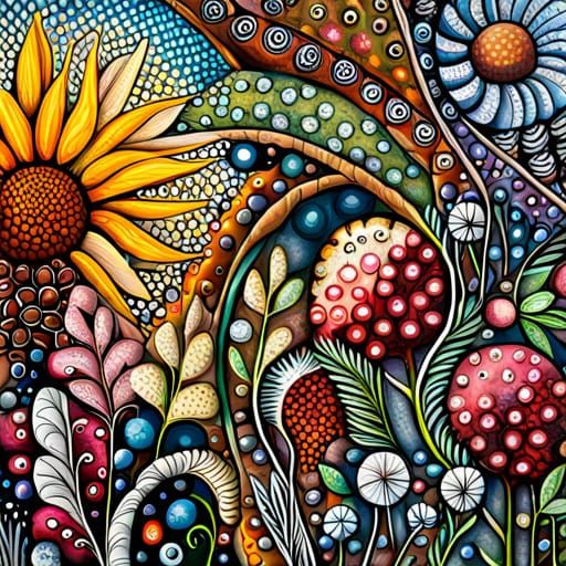 Fantasy Garden in Mixed Media Style