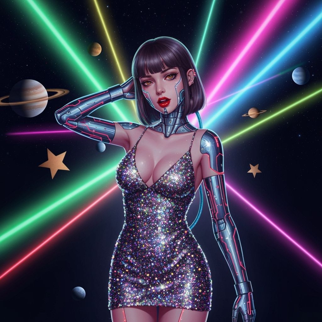 Retro-Futuristic Cyborg Anime Girl in Space