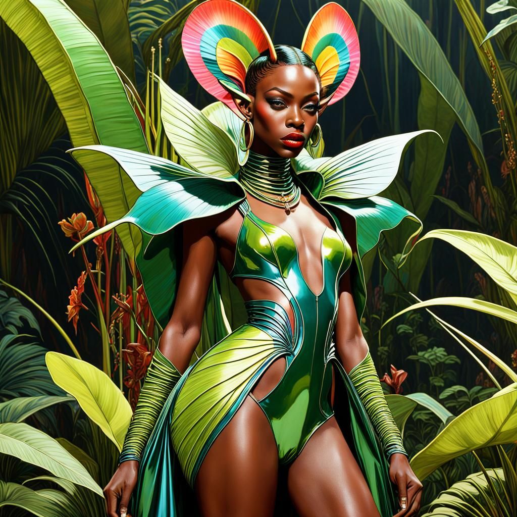 Nigerian-Goblin Model in Jungle, Art Nouveau Style