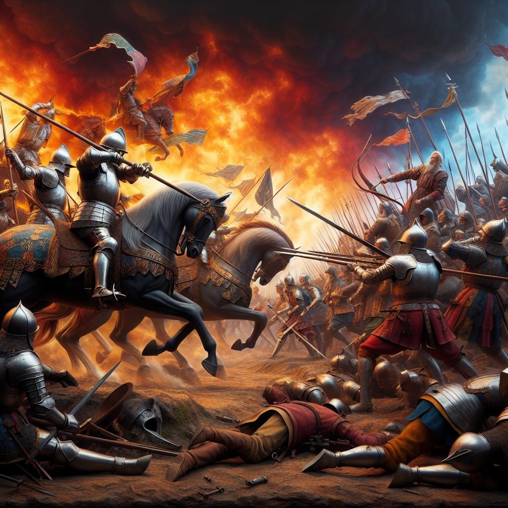 Medieval Warriors Engage in Epic Battle Amidst Flames and Ch...