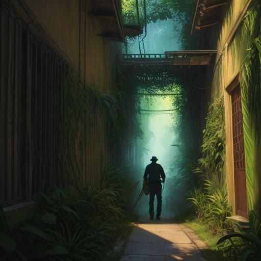 Jungle Doorway: Impressionist Alley Painting