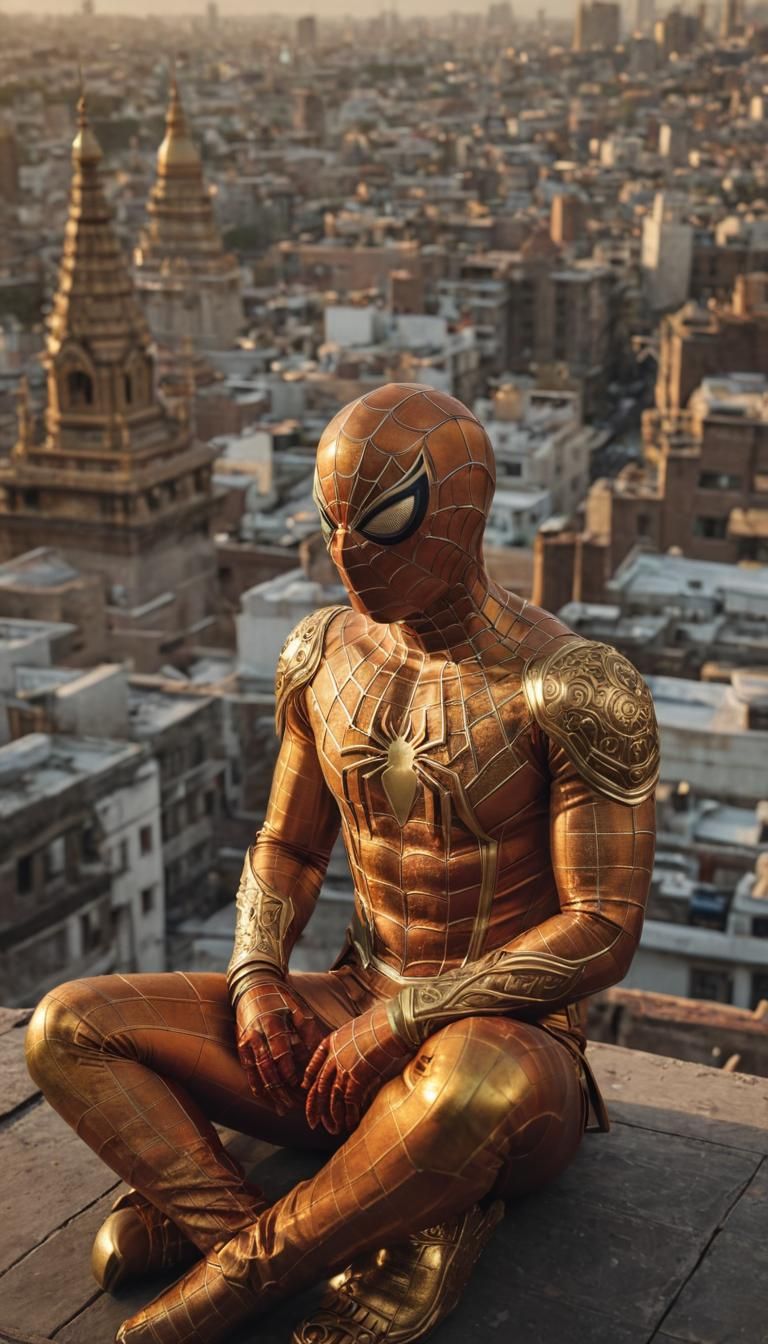 Spiderman in Ornate Indian Suit on Temple Roof