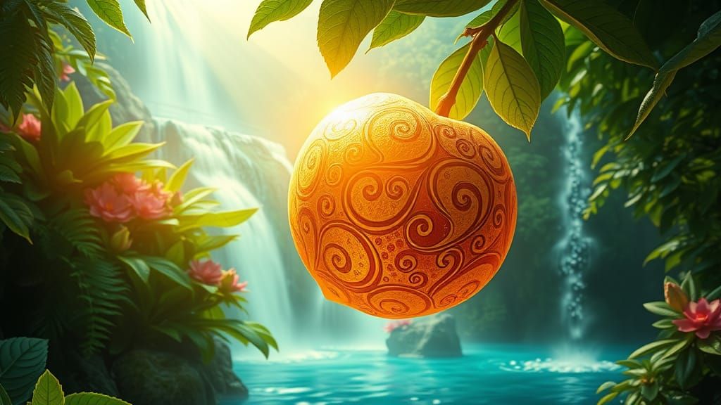 fantasy golden fruit forbidden paradise heavenly beams divin...