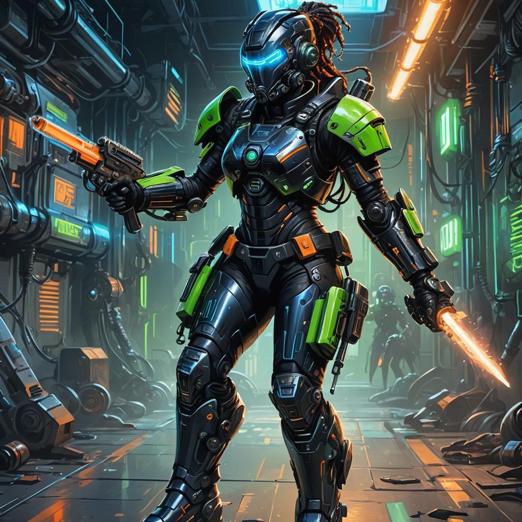 Cybernetic Warrior Concept Art in Cyberpunk Style