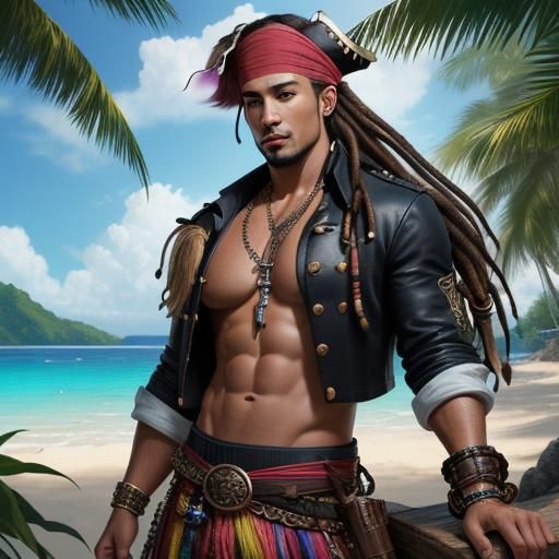 Hyperrealistic Pirate on Tropical Beach in 4K