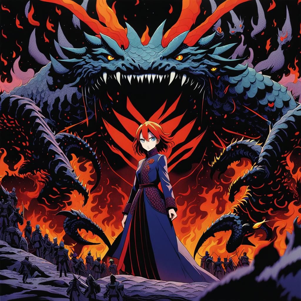 Anime Girl with Dragons: Vibrant Cel-Shaded Manga