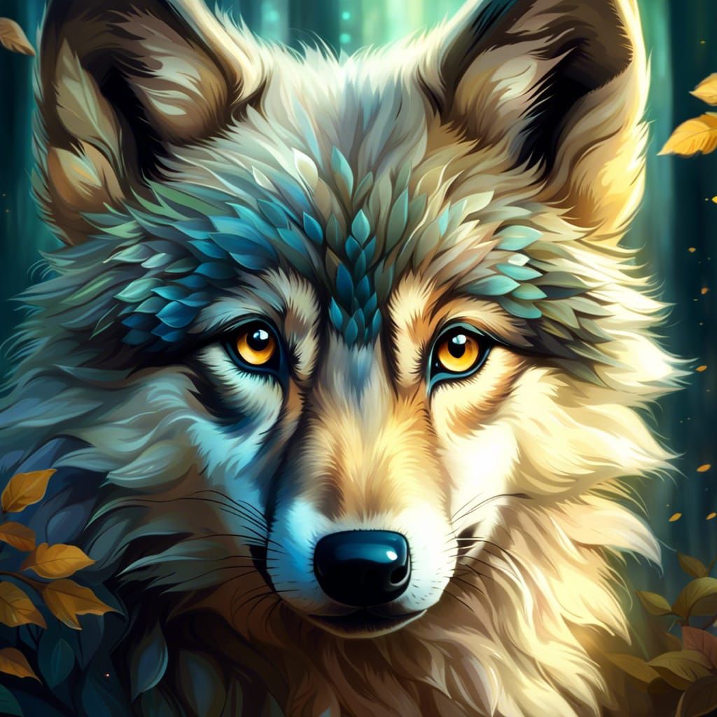 Adorable Fluffy Wolf Pup in Forest Photograph