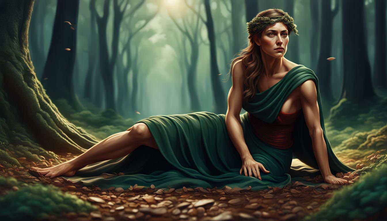Hyperrealistic Ancient Greek Woman in Forest