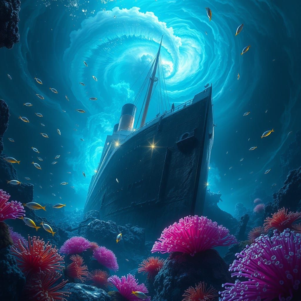 Titanic Wreckage in an Ethereal Oceanic Dreamscape