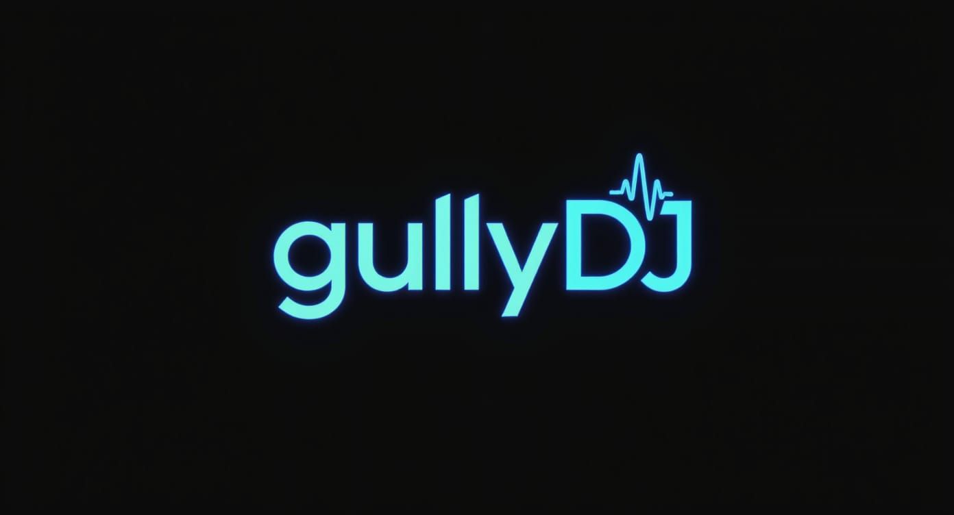 Minimalist gullyDJ Logo with Neon Blue Waveform Icon