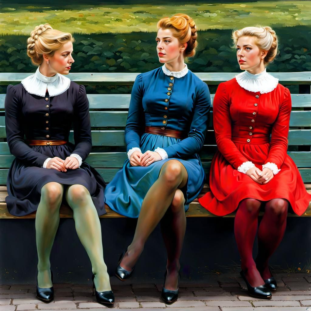 Three Danish Girls in Copenhagen: Oil Painting