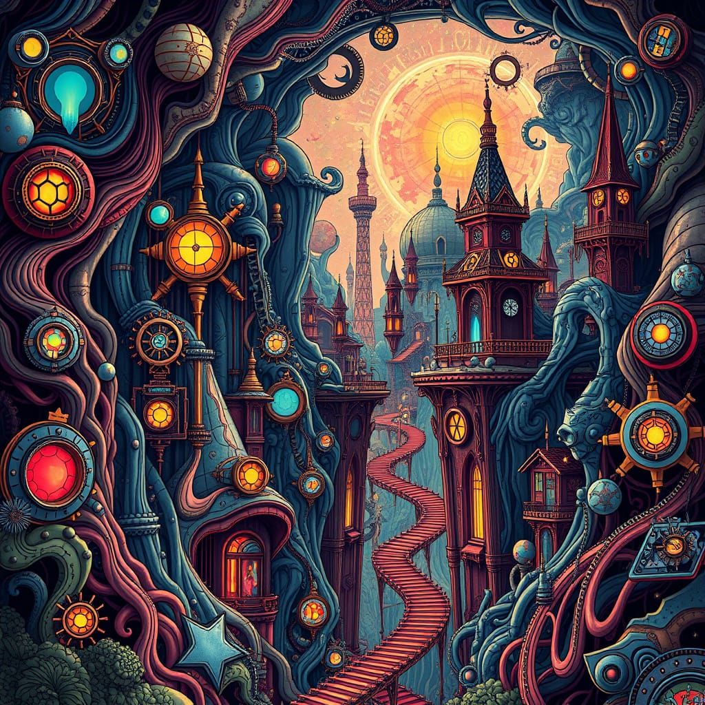 Ethereal Steampunk Metropolis Unfolds in Neon Dreamscape