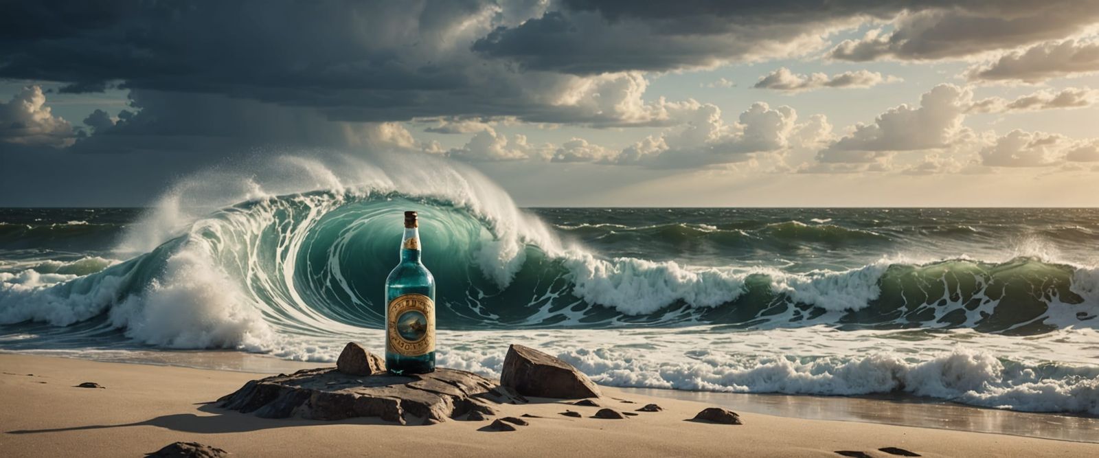 Stormy Ship in a Bottle Landscape