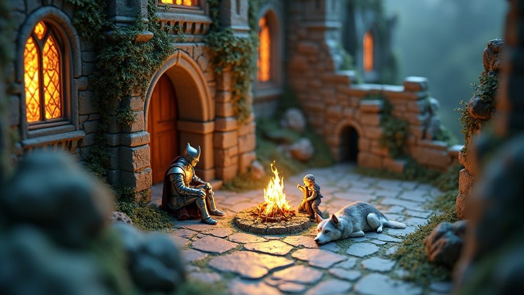 Ethereal Medieval Castle Scene in Intricate Miniature
