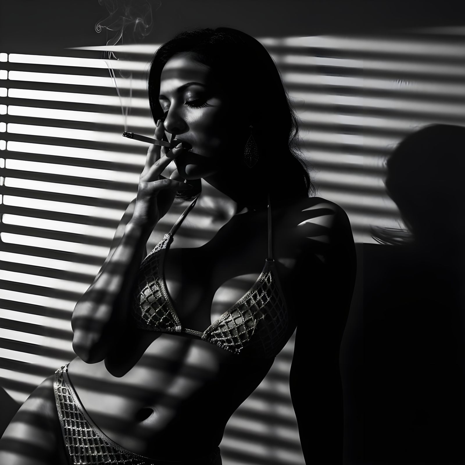 Mysterious Latina Woman in Film Noir Style