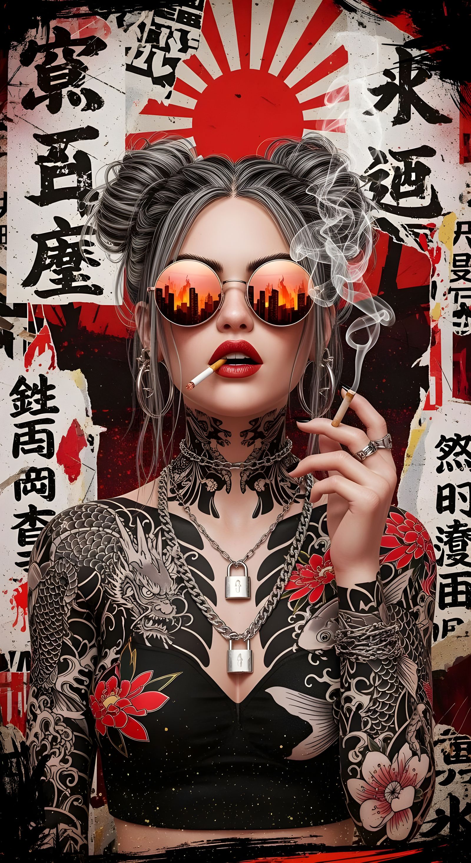 Rebellious Urban Queen in Manga-Meets-Street-Art Aesthetic