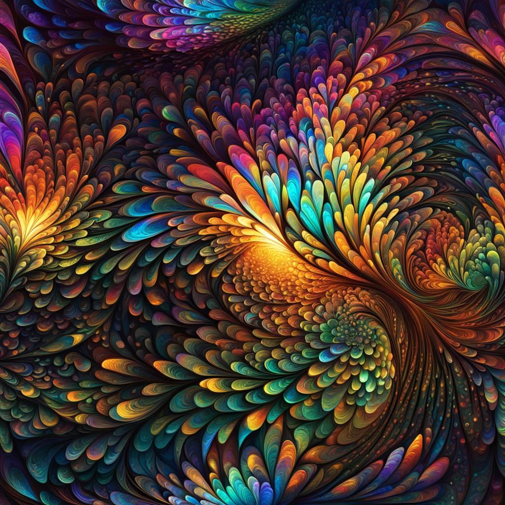 Psychedelic Mythical Being with Iridescent Textures