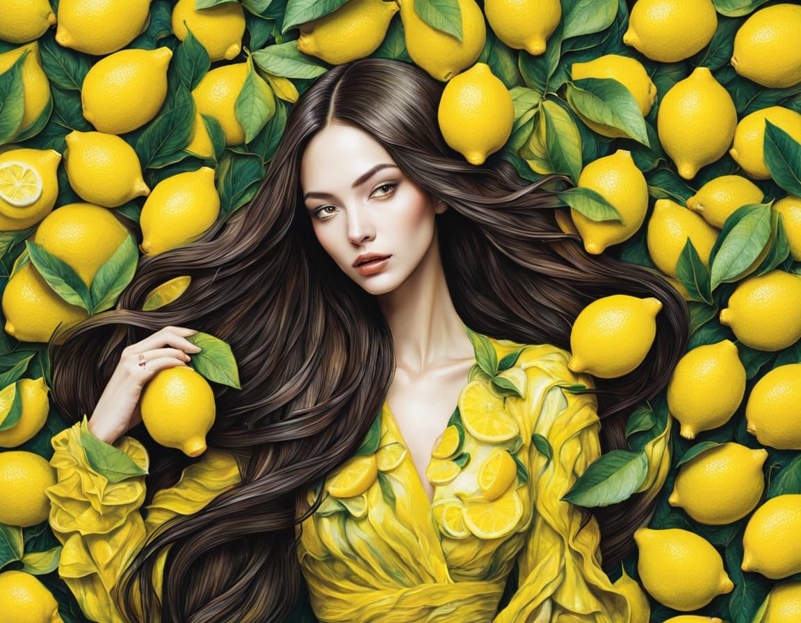 Beautiful Women in Lemon Attire in a Citrus World