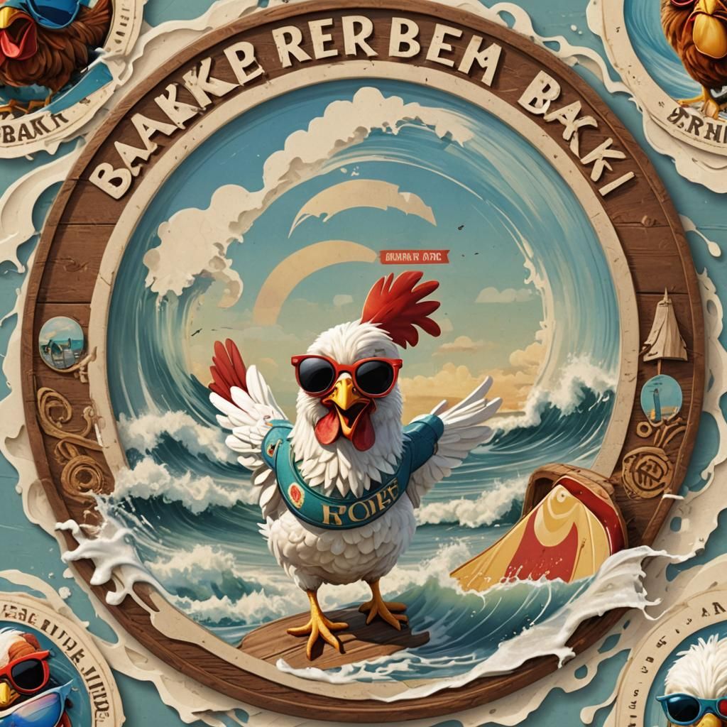 CGI Chicken Surfing at Barker Beach as Matte Painting