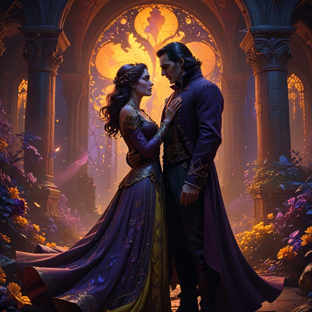 Dark Fantasy Dracula and Mina Share a Haunting Moment in Moo...