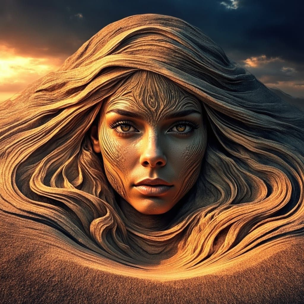 Surreal Sand Art with Desert Vibes, 1980s Aesthetic